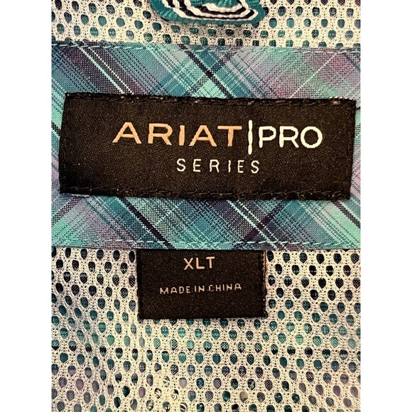 Ariat Shirt Pro Series Everman Button Down Mens Size XLT Plaid Long Sleeve Blues - Picture 8 of 8